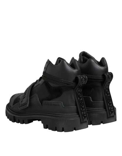 Dolce & Gabbana Black Leather Trekking Sneakers Boots Shoes
