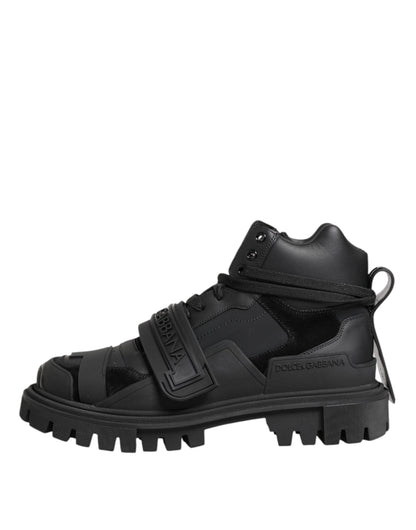 Dolce & Gabbana Black Leather Trekking Sneakers Boots Shoes