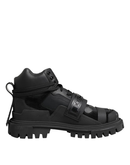Dolce & Gabbana Black Leather Trekking Sneakers Boots Shoes