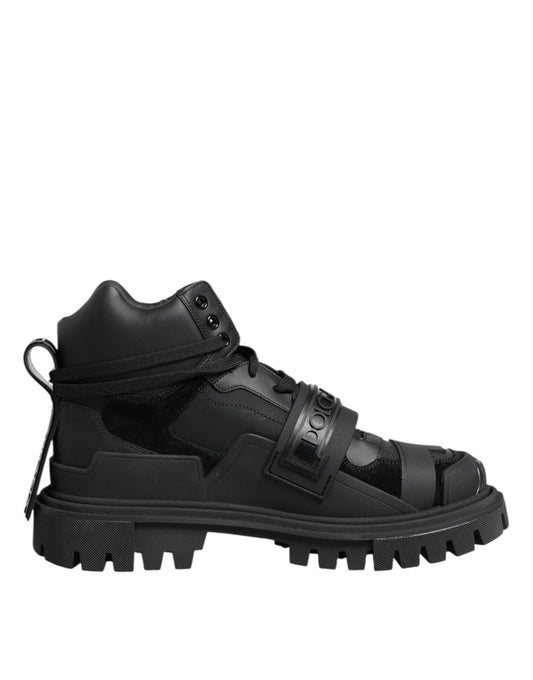 Dolce & Gabbana Black Leather Trekking Sneakers Boots Shoes