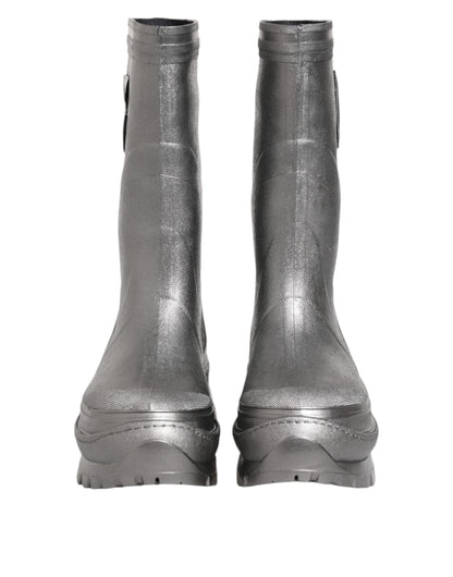 Dolce & Gabbana Metallic Silver Pull On Rain Boots Shoes