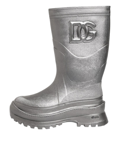 Dolce & Gabbana Metallic Silver Pull On Rain Boots Shoes