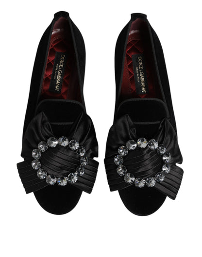 Dolce & Gabbana Black VATICANO Crystal Ribbon Slip On Shoes