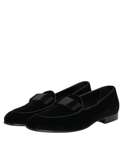 Dolce & Gabbana Black Velvet Loafers Formal Men Dress Shoes