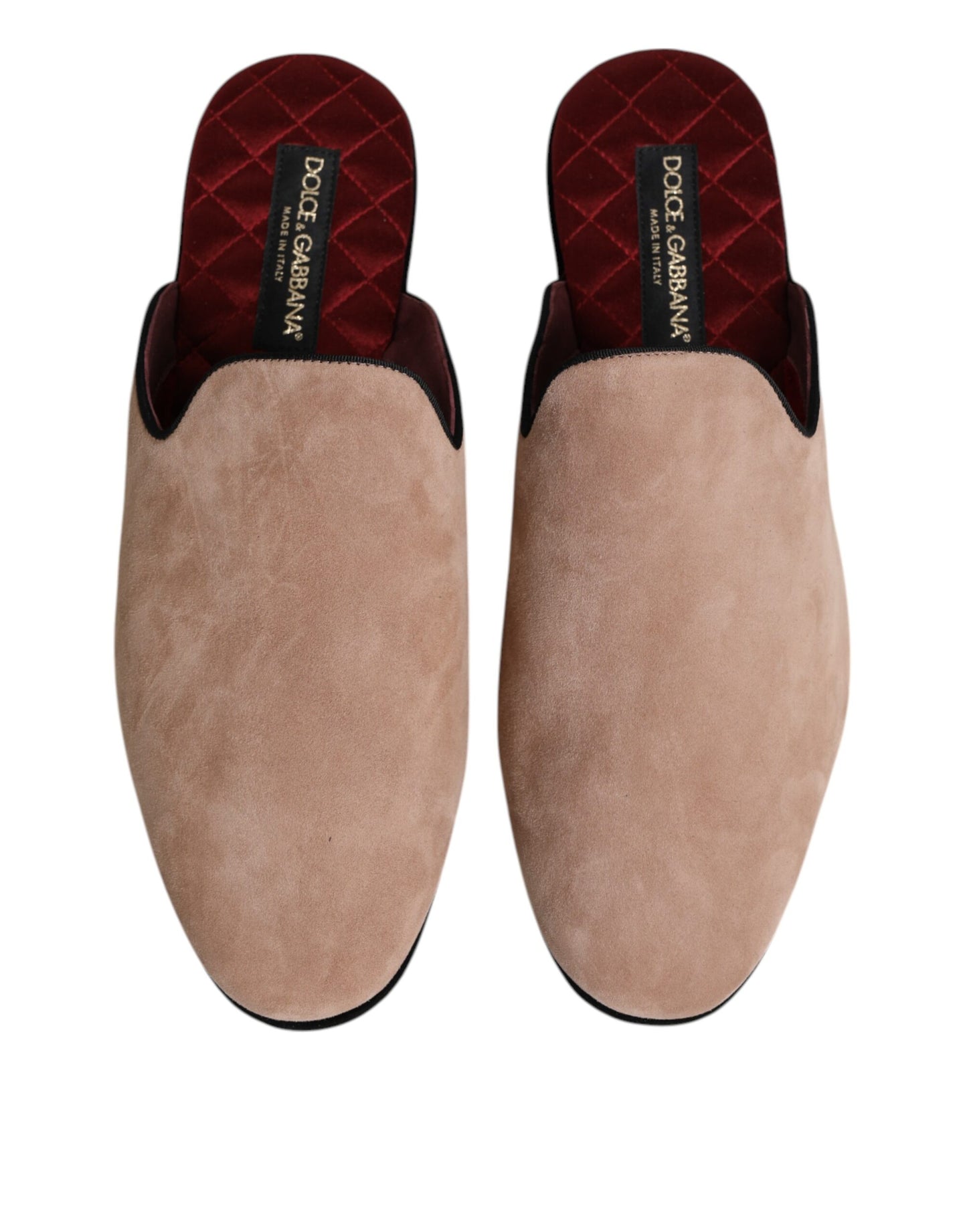 Dolce & Gabbana Beige Suede Leather Slides Flat Slipper Shoes