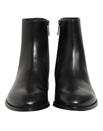 Dolce & Gabbana Black Leather Mid Calf Men Boots Shoes