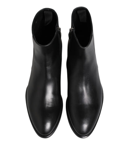 Dolce & Gabbana Black Leather Mid Calf Men Boots Shoes