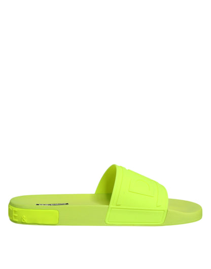 Dolce & Gabbana Green Rubber Slides Sandals Beachwear Shoes