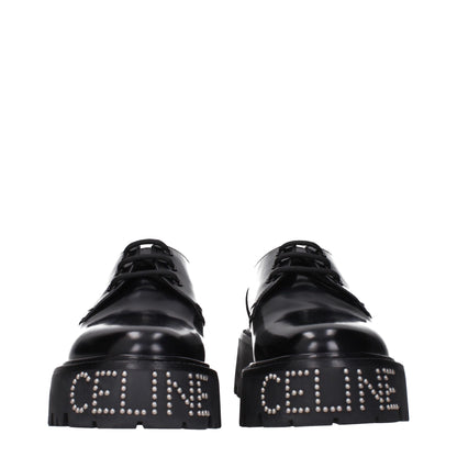 Celine Black Leather Oxfords And Derbies
