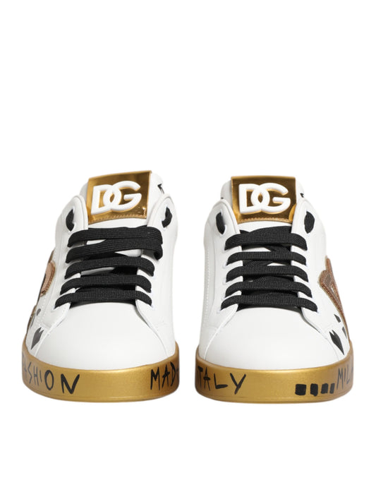 Dolce & Gabbana White Gold Crystal Portofino Sneakers Shoes