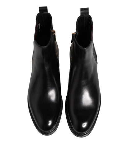 Dolce & Gabbana Black Chelsea Leather Mid Calf Boots Shoes