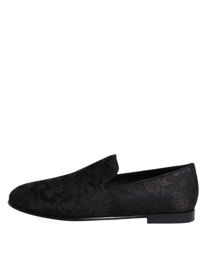 Dolce & Gabbana Black Floral Brocade Loafers Men Dress Shoes