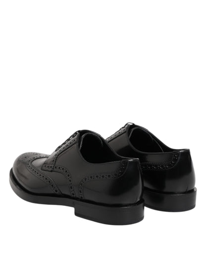 Dolce & Gabbana Black Leather Derby Wingtip Formal Shoes