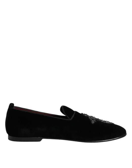 Dolce & Gabbana Black Suede Cross Slip On Loafers Dress Shoes