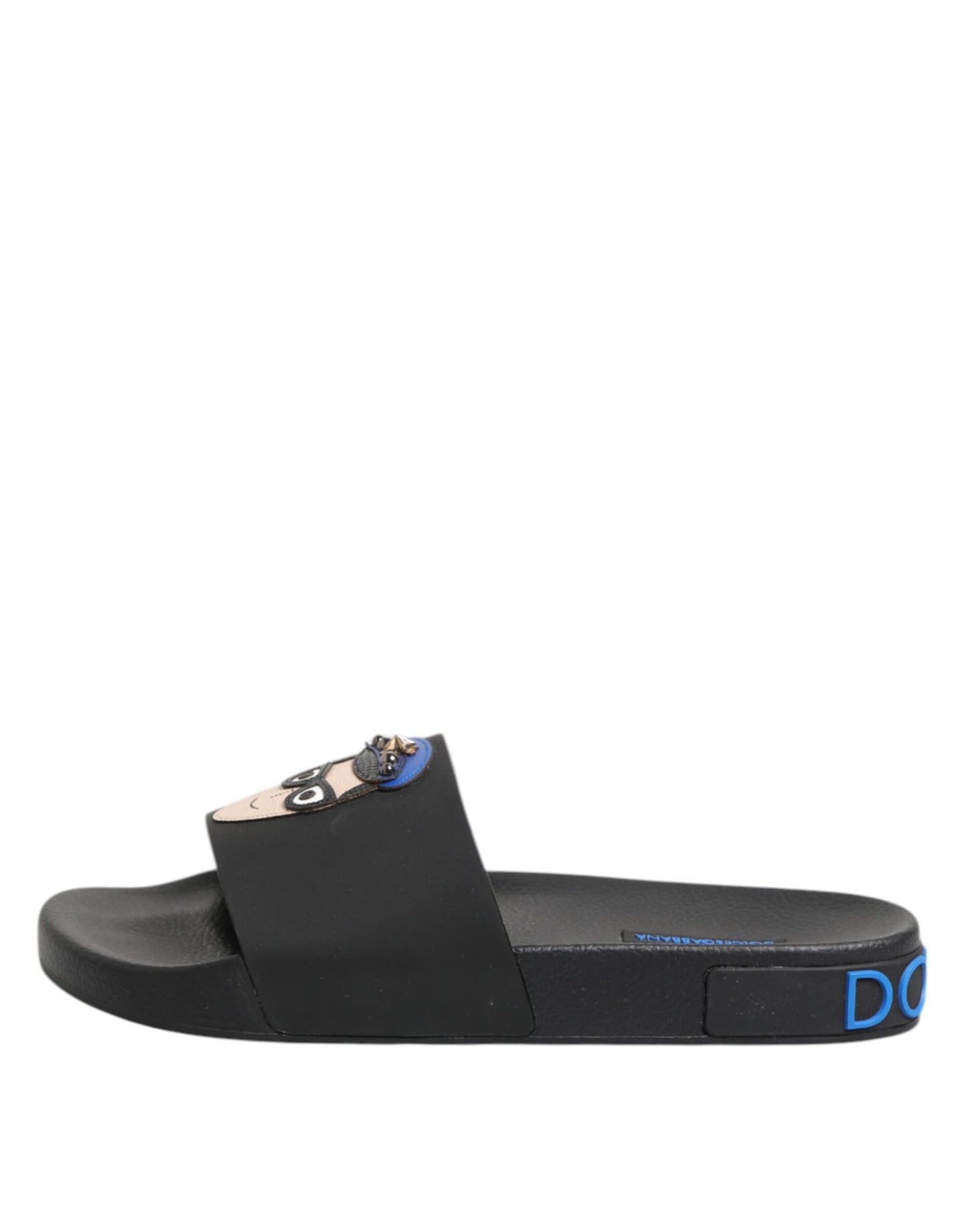 Dolce & Gabbana Black Leather Slides Flats Beachwear Shoes