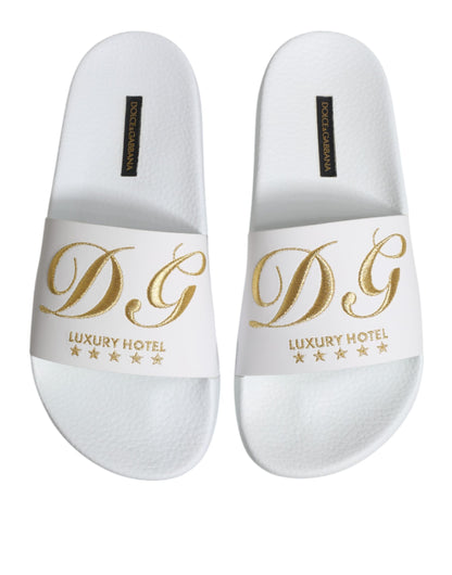 Dolce & Gabbana White Leather Slides Sandals Beachwear Shoes