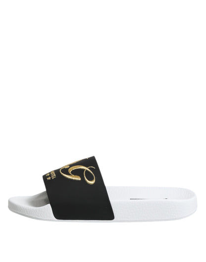 Dolce & Gabbana White Black Leather Sandals Beachwear Shoes