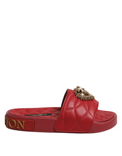 Dolce & Gabbana Red Devotion Matelassé Leather Slides Shoes