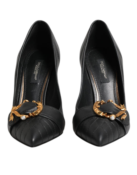 Dolce & Gabbana Black Devotion Leather Heels Pumps Shoes