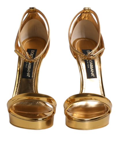 Dolce & Gabbana Gold Leather Platform Keira Sandals Shoes