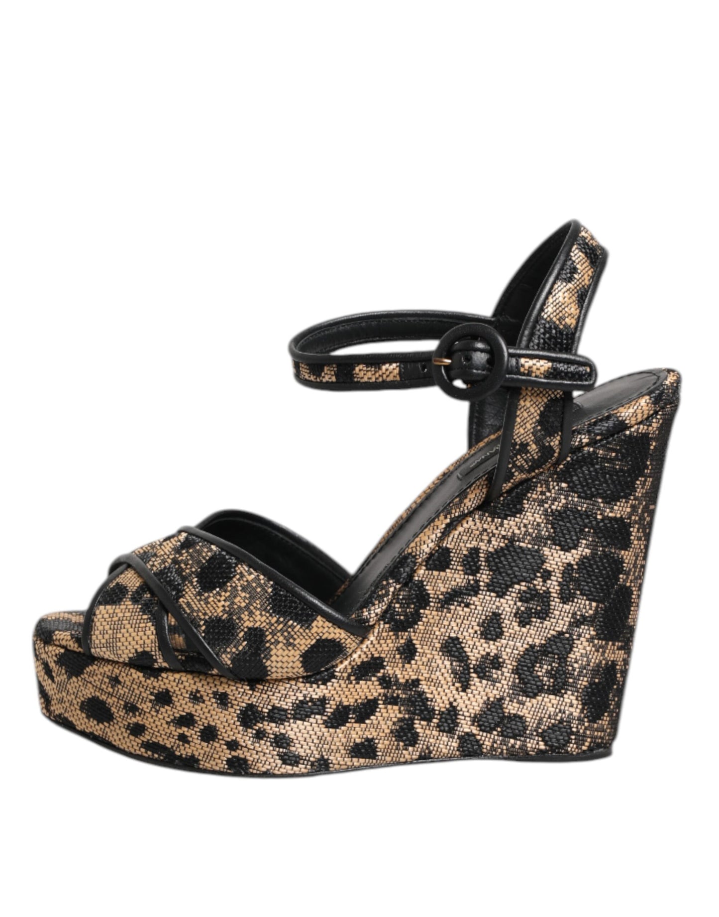 Dolce & Gabbana Brown Leopard Wedges Ankle Strap Sandals Shoes