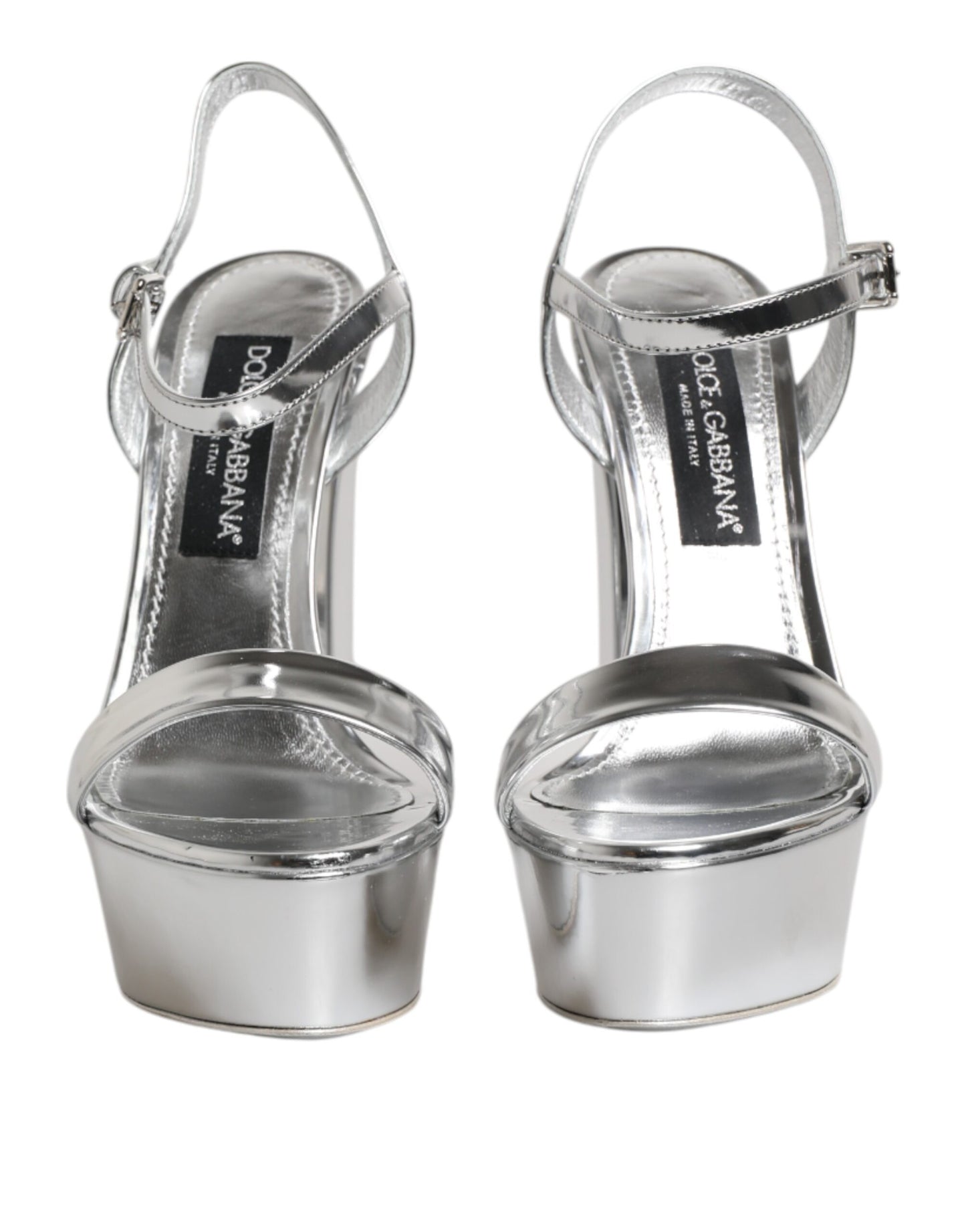 Dolce & Gabbana Silver Leather Platform Keira Sandals Shoes