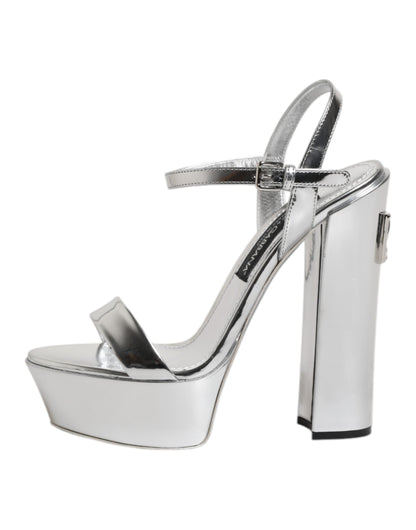 Dolce & Gabbana Silver Leather Platform Keira Sandals Shoes