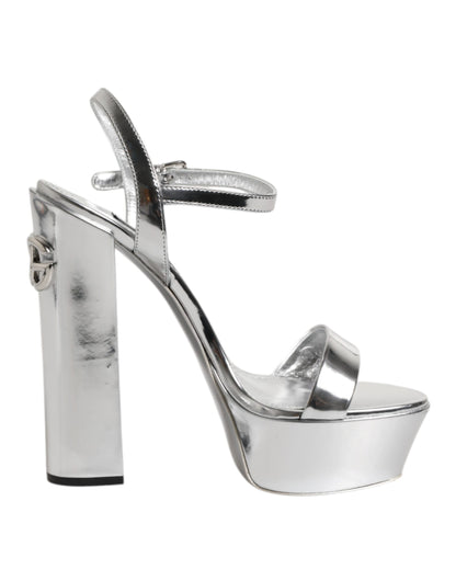 Dolce & Gabbana Silver Leather Platform Keira Sandals Shoes