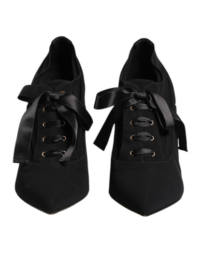 Dolce & Gabbana Black Lace Up Stiletto Heels Pumps Shoes