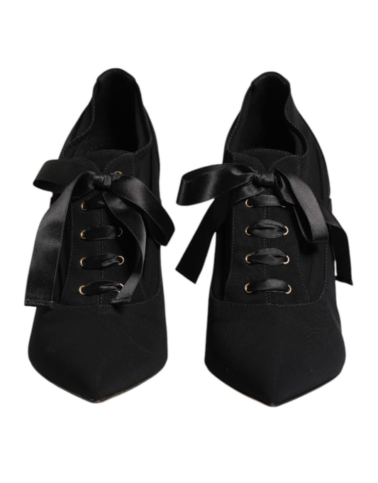 Dolce & Gabbana Black Lace Up Stiletto Heels Pumps Shoes