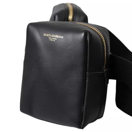 Dolce & Gabbana Black Calfskin Leather Double Waist Belt Fanny Pack Bag