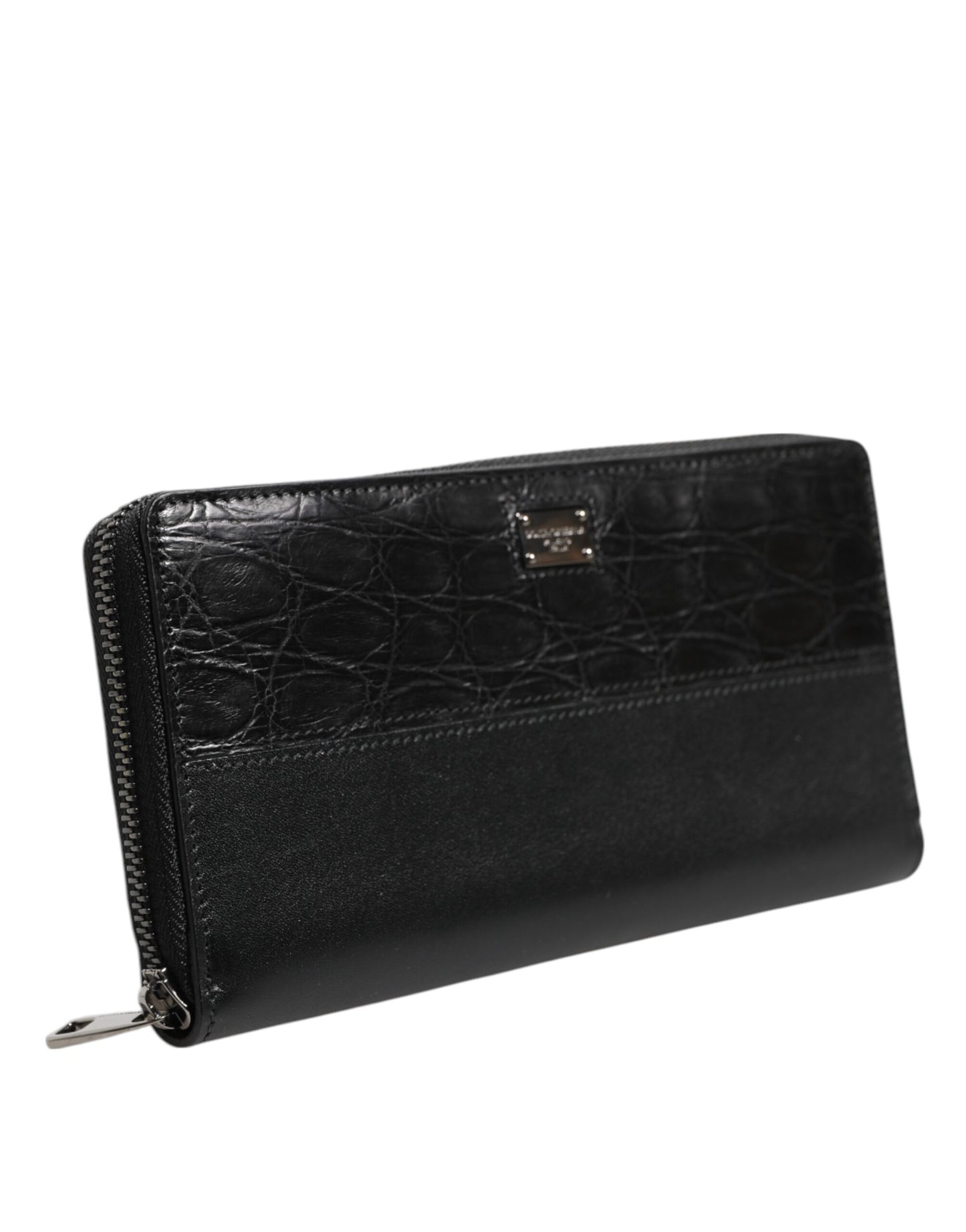 Dolce & Gabbana Black Leather Logo Plaque Zip Around Continental Wallet