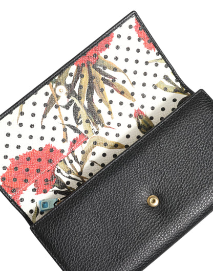 Dolce & Gabbana Black Leather Trifold Logo Plaque Card Holder Wallet