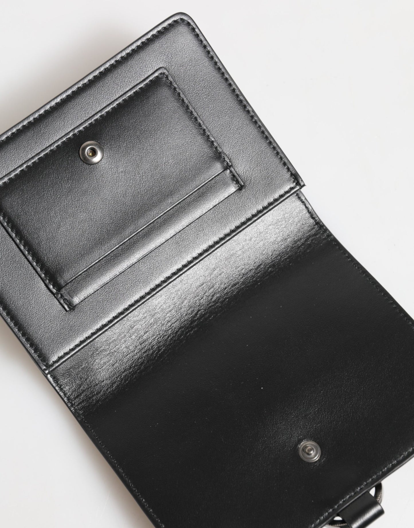 Dolce & Gabbana Black Leather Crystal Embellished Card Holder Wallet