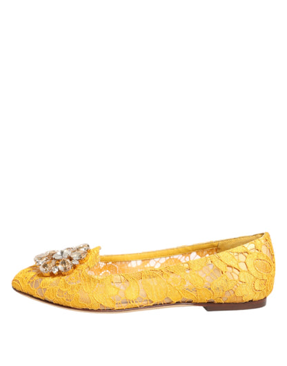 Dolce & Gabbana Yellow Taormina Lace Crystals Flats Shoes