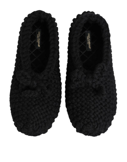 Dolce & Gabbana Black Wool Knit Slip On Ballerina Flats Shoes