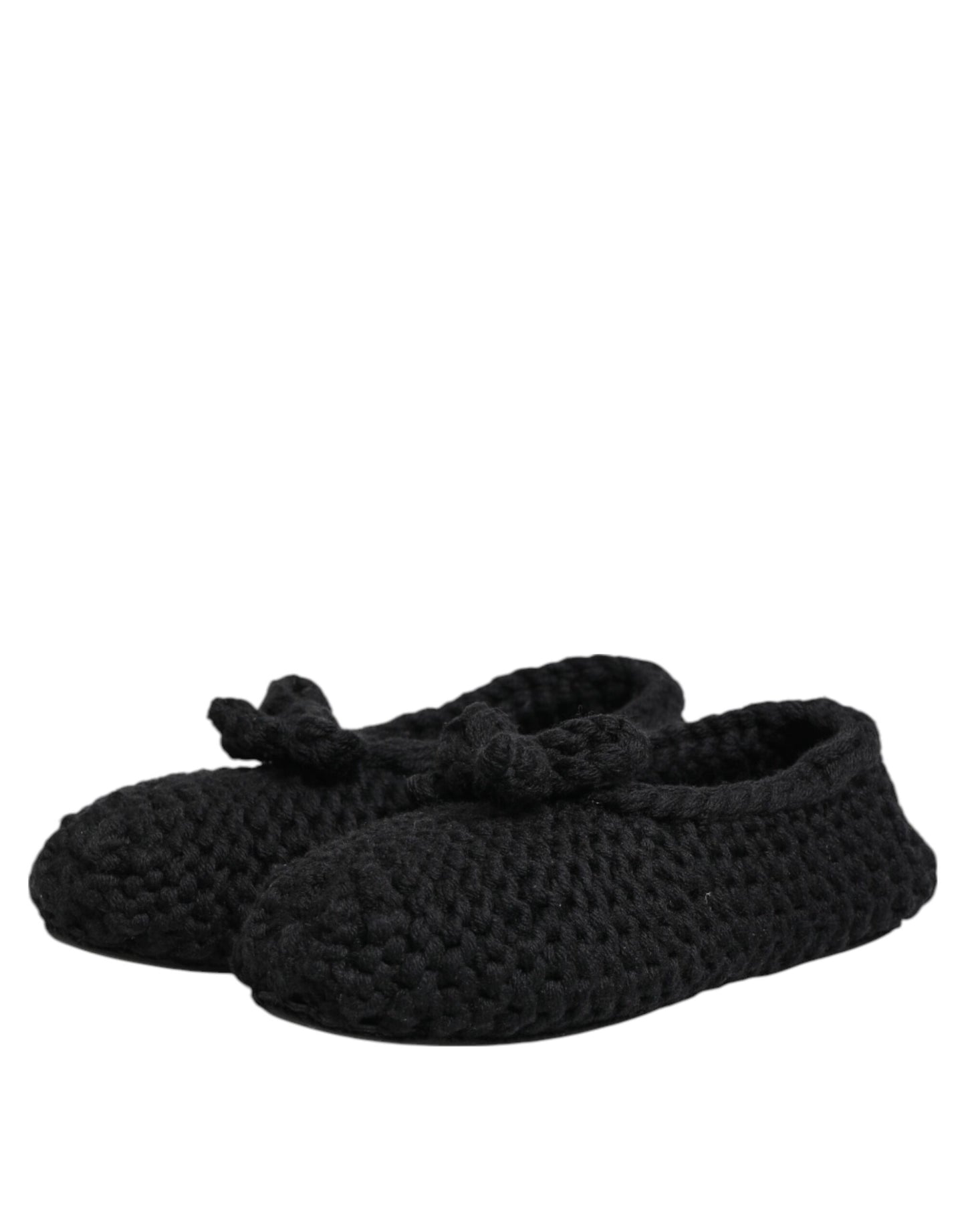 Dolce & Gabbana Black Wool Knit Slip On Ballerina Flats Shoes