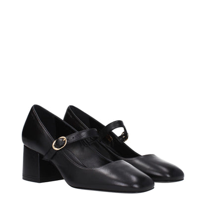 Stuart Weitzman Black Leather Mid Heel Pumps