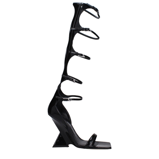 The Attico Black Leather Stiletto Heels Sandals