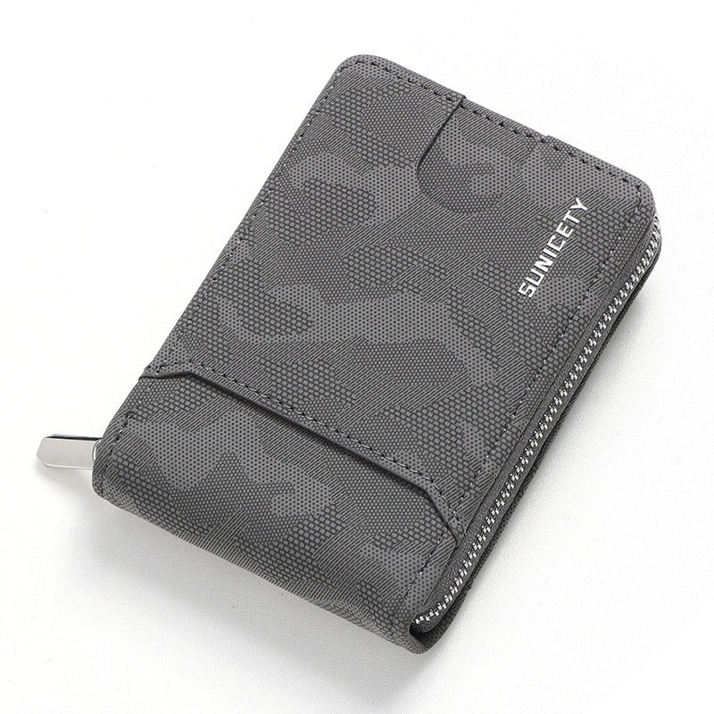 Cartera de camuflaje de PU con cremallera RFID, gran capacidad, para tarjetas de crédito