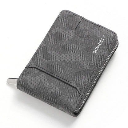 Cartera de camuflaje de PU con cremallera RFID, gran capacidad, para tarjetas de crédito