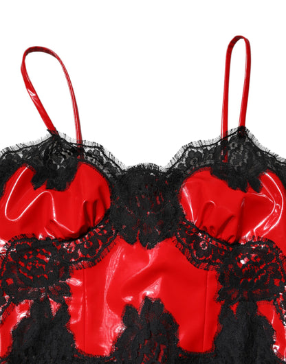 Dolce & Gabbana Red Black Lace Trim Polyester Sleeveless Tank Top