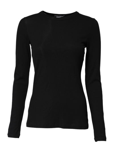 Dolce & Gabbana Black Cotton Knit Round Neck Long Sleeves T-shirt