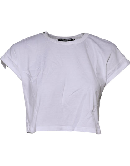 Dolce & Gabbana White Cotton Crew Neck Cropped Top T-shirt