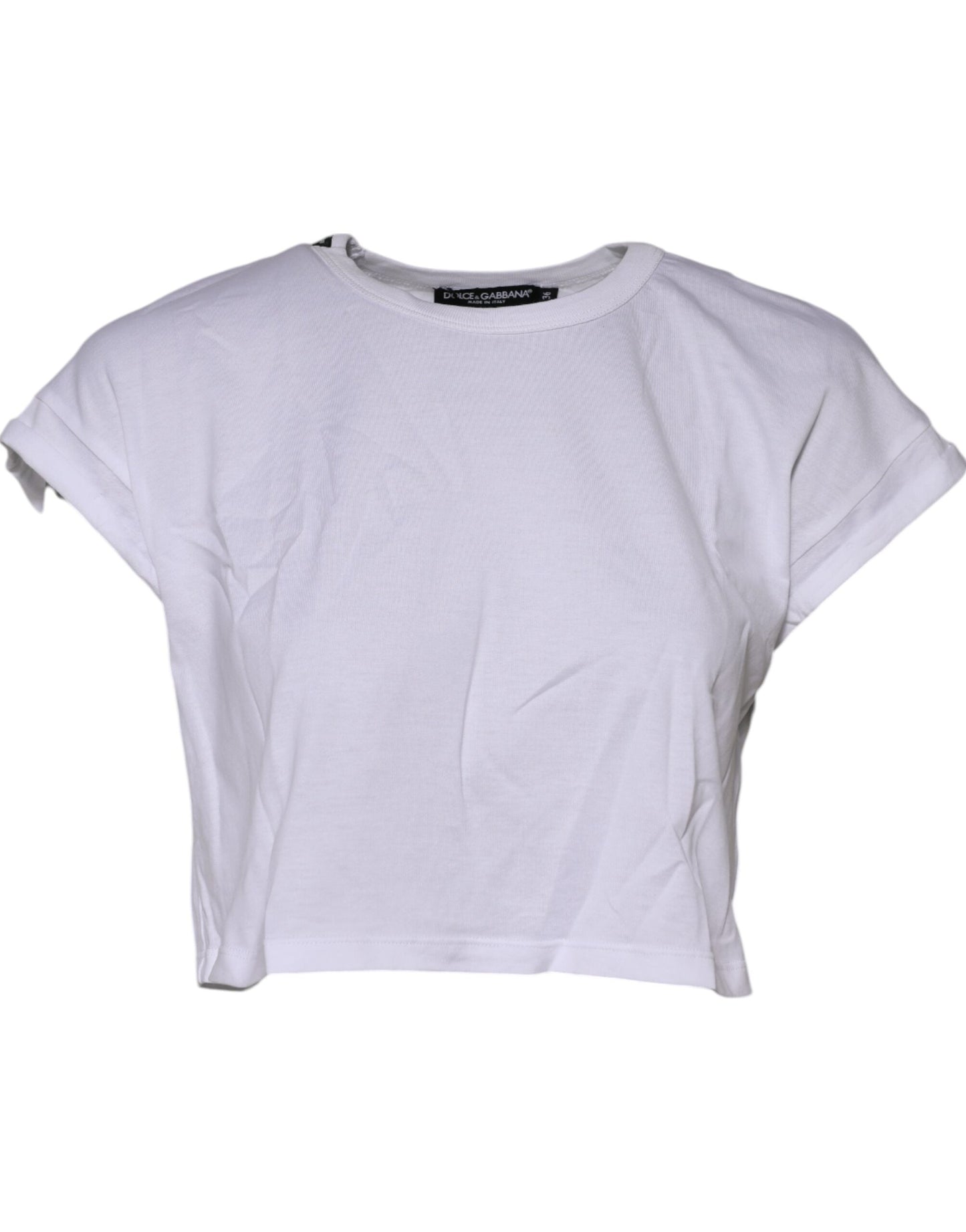 Dolce & Gabbana White Cotton Crew Neck Cropped Top T-shirt