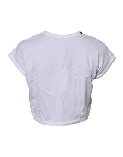 Dolce & Gabbana White Cotton Crew Neck Cropped Top T-shirt