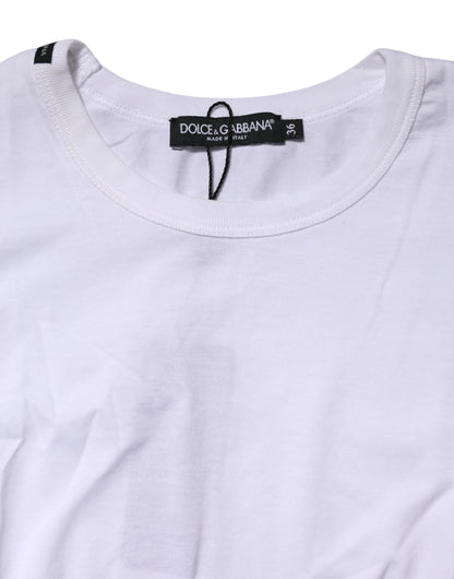 Dolce & Gabbana White Cotton Crew Neck Cropped Top T-shirt