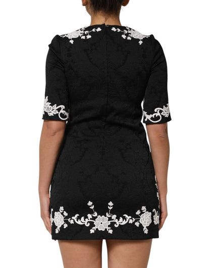 Dolce & Gabbana Black Lace Trim Short Sleeves A-line Dress