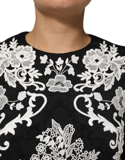 Dolce & Gabbana Black Lace Trim Short Sleeves A-line Dress