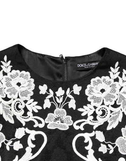 Dolce & Gabbana Black Lace Trim Short Sleeves A-line Dress